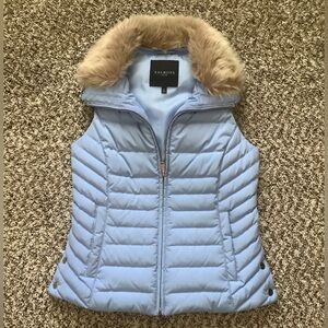 Talbots baby blue puffy vest with faux fur Size  P